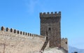 The wall and the Tower of Genoese Fortress in spring, Crimea, Sudak