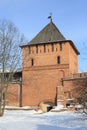 Wall and tower of Kremlin, Veliky Novgorod, Russia Royalty Free Stock Photo