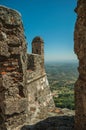 Wall and tower seen by crenel at the Marvao Castle Royalty Free Stock Photo