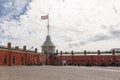 The wall and tower viewed inside the Peter and Paul Fortress Royalty Free Stock Photo