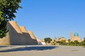 Wall and towers of the ancient citadel in Bukhara `Ark citadel`.