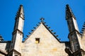 Wall with towers of church Notre-Dame in Vitre town