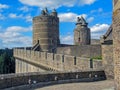 Wall and towers in the Medieval town and Castle of Fougeres, Brittany, northwestern France Royalty Free Stock Photo