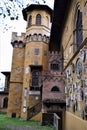 Wall of villa Stibbert overlooking the park. In the image you can see, a staircase the section of wall covered with coats of arms, Royalty Free Stock Photo