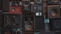 Wall of vintage music loudspeakers