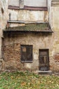 Wall and window of the old abandoned house in Vilnius, Lithuania Royalty Free Stock Photo