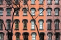 Wall of windows on classic New York City building