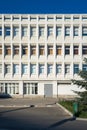 Wall with windows fragment of building in Saint-Petersburg, Russia, Soviet modernism brutalism