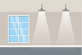 Wall with windows and lamps isolated icon