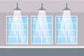 Wall with windows and lamps isolated icon