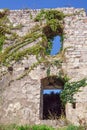 Wall with windows of old ruined house Royalty Free Stock Photo