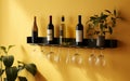Wall Wine Rack Yellow Background -Generative Ai Royalty Free Stock Photo