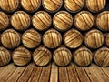 Wall of wooden barrels Royalty Free Stock Photo