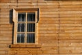 Wall of wooden house with window, blank space for writing Royalty Free Stock Photo