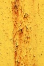 Wall with yellow peeling paint with cracks and rust. Speckles on a painted surface. Aging weathered texture Royalty Free Stock Photo