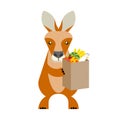 Wallaby with food bag