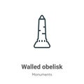 Walled obelisk outline vector icon. Thin line black walled obelisk icon, flat vector simple element illustration from editable