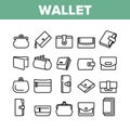 Wallet Accessory Cash Collection Icons Set Vector