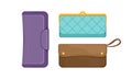 Wallet as Small Flat Case for Carrying Personal Items Like Paper Currency and Credit Cards Vector Set