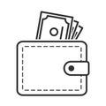 Wallet and Banknotes Outline Flat Icon Royalty Free Stock Photo
