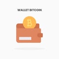 Wallet bitcoin icon flat.