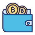 Wallet, bitcoin wallet, money, cryptocurrency fully editable vector icons