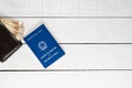 Wallet with Brazilian money notes and work permit on white background Royalty Free Stock Photo