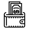 Wallet cash icon, outline style Royalty Free Stock Photo