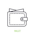 Wallet with cash money. Outline icon. Vector illustration. Symbol of tourism, finance and shopping.