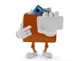 Wallet character holding blank business card