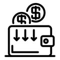 Wallet coins arrows icon, outline style Royalty Free Stock Photo