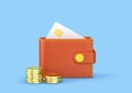 Wallet, credit card and gold coins isolated on blue background. Clipping path included Royalty Free Stock Photo