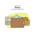 Wallet, credit card and money illustration vector background. Tr