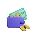 wallet with dollar coin gold money icon 3D rendering set Royalty Free Stock Photo