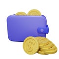 Wallet with dollar coin gold money icon 3D rendering set Royalty Free Stock Photo