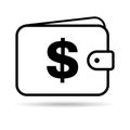 Wallet dollar icon shadow, finance flat symbol, economy deposit cash vector illustration sign