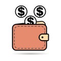 Wallet dollar icon shadow, finance flat symbol, economy deposit cash vector illustration sign