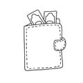 Wallet doodle sketch. Wallet dollar hand drawn icon. Profit, money safe concept. Vector illustration.