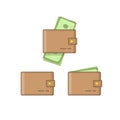 Wallet empty and with money vector icon on white