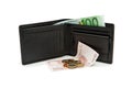 Wallet and euro banknotes and coins isolated Royalty Free Stock Photo