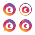 Wallet euro sign icon. Cash bag symbol.