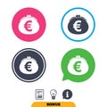 Wallet euro sign icon. Cash bag symbol.