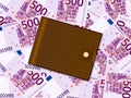 Wallet on five hundred euro background