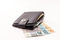 Wallet full of money, money from Brazil, 200, 100 and 50 reais banknotes. Financial savings or savings concept