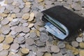 Wallet on a group of coins. Royalty Free Stock Photo