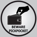 Wallet and hand, Beware pickpocket icon.