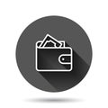 Wallet icon in flat style. Purse vector illustration on black round background with long shadow effect. Finance bag circle button Royalty Free Stock Photo