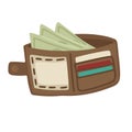 Wallet icon with money. Vector cartoon illustration