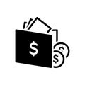 Black solid icon for Wallet, purse and money Royalty Free Stock Photo