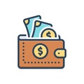 Color illustration icon for Wallet, purse and finance